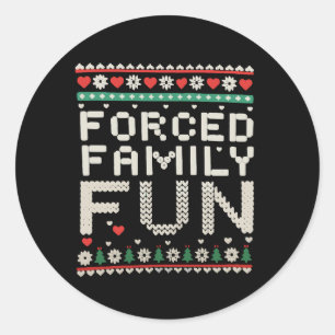 Sticker Rond Plaisir de famille forcé Sarcasme Noël démodé Xmas