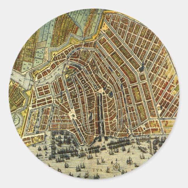 Sticker Rond Plan antique de la rue d'Amsterdam, Pays-Bas (Devant)