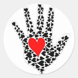 Sticker Rond Plan de la main des coeurs rouges et noirs