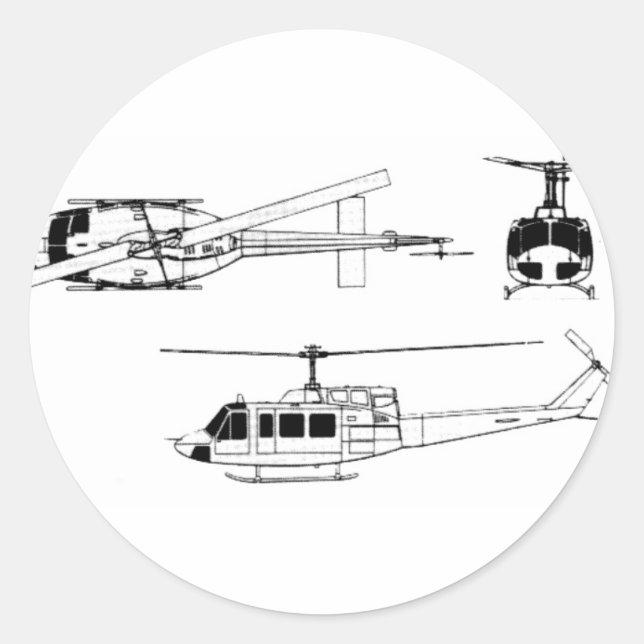 Sticker Rond Plan directeur UH1 Huey (Iriquois) (Devant)