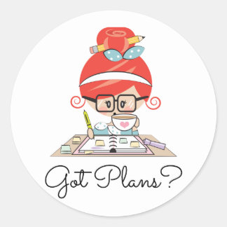 Sticker Rond Plan Planificateur Fille Redhead