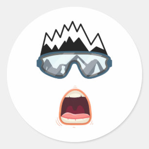 Sticker Rond Planche à neige drôle Planchiste Visage de ski Drô