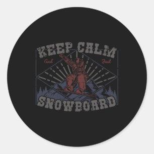 Sticker Rond Planche à neige Gardez votre calme Vintage Rétro P