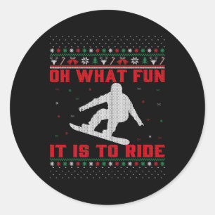 Sticker Rond Planche à neige Oh quel plaisir de rouler Noël U