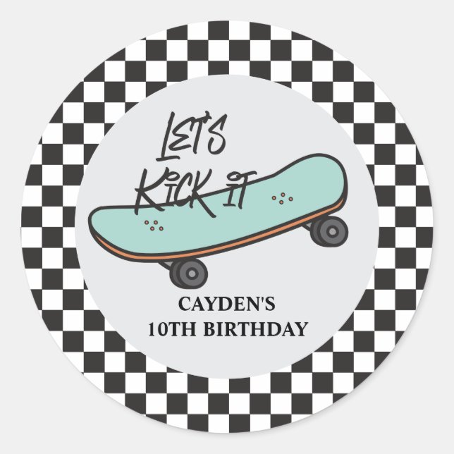 Sticker Rond Planche à roulettes Faisons la fête Anniversaire (Devant)