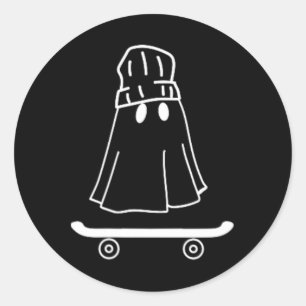 Sticker Rond Planche à roulettes fantôme d'Halloween minimal et
