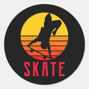Sticker Rond Planche à roulettes Rétro Vintage Skateur Skateboa