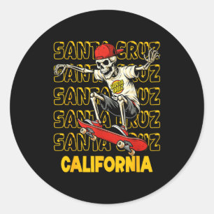 Sticker Rond Planche à roulettes squelette vintage Santa Cruz C