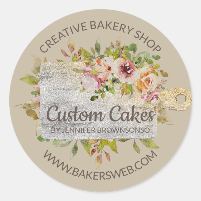 Sticker Rond Planche Boucher Baker Cuisine Floral (Devant)