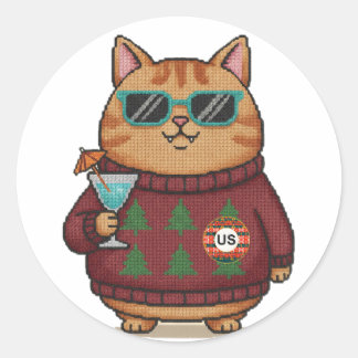 Sticker Rond Planche d'autocollants de Noël de chat de pull moc