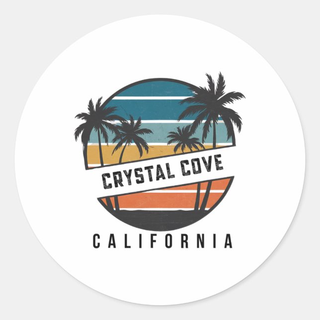 Sticker Rond Planche de surf Retro Crystal Cove State Park Cali (Devant)