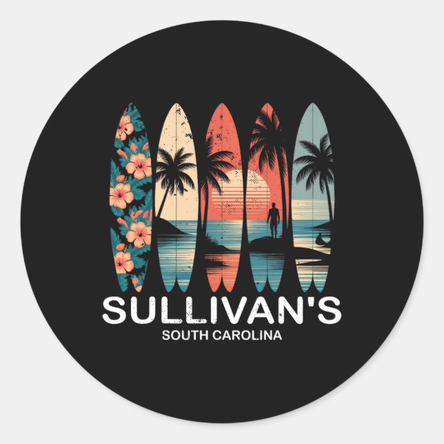 Sticker Rond Planche de surf rétro de Sullivan's en Caroline du (Devant)