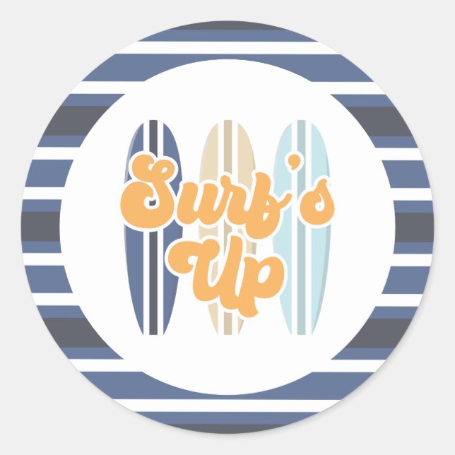 Sticker Rond Planche de surf Surf's Up pour anniversaire de pla (Devant)