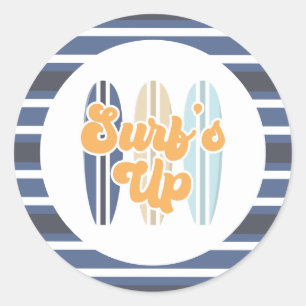 Sticker Rond Planche de surf Surf's Up pour anniversaire de pla