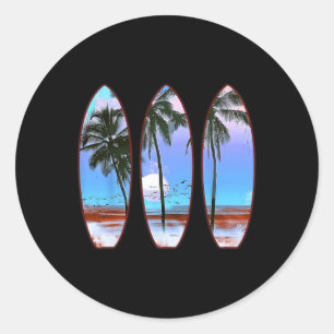 Sticker Rond Planche de surf vintage rétro surfeur Surfing