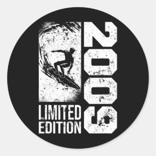 Sticker Rond Planchiste Planche-de-surf Vintage Né 2009 Anniver