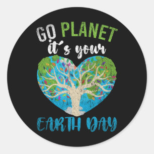Sticker Rond Planète Anniversaire Coeur Aller Planète Son Jour
