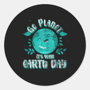 Sticker Rond Planète mignonne Anniversaire Funny Go Planet Your