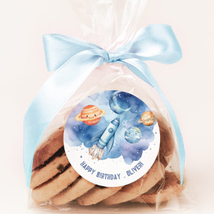 Sticker Rond Planètes de l'espace extra-atmosphérique Boy fête 