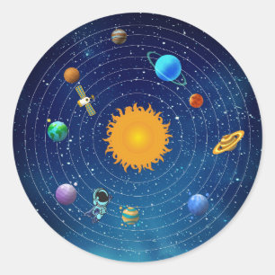 Sticker Rond Planètes du système solaire avec Soleil et Astrona