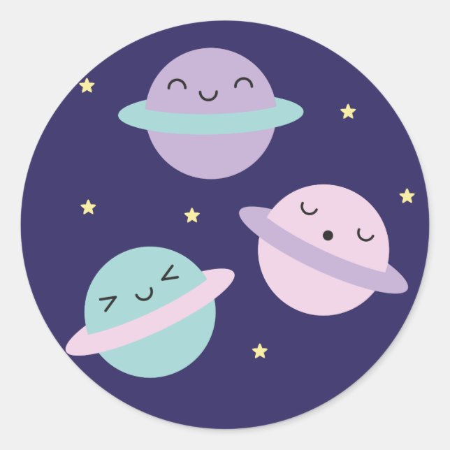 Sticker Rond Planètes Pastel Kawaii (Devant)