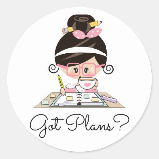Sticker Rond Plans Planificateur Fille Cheveux foncé Peau clair