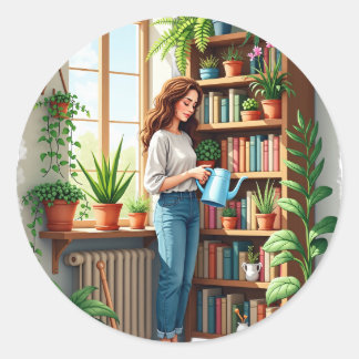 Sticker Rond Plant Maman Coin de lecture pour le livre de jardi