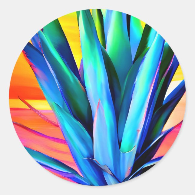 Sticker Rond Plante Agave Bleu (Devant)