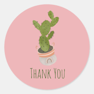 Sticker Rond Plante de cactus arc-en-ciel panier dessinée à la