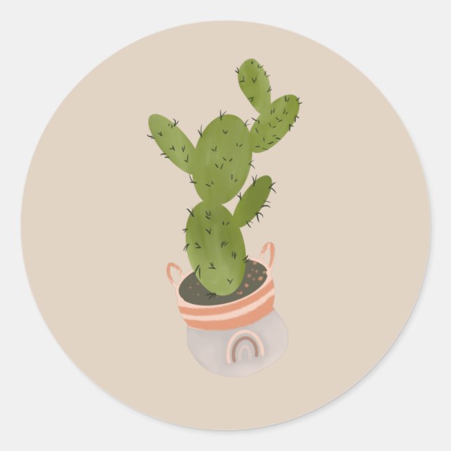 Sticker Rond Plante de cactus moderne dessinée à la main  (Devant)