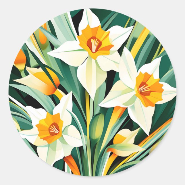 Sticker Rond Plante de fleurs de jonquilles vibrantes (Devant)