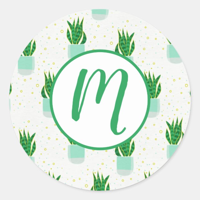 Sticker Rond Plante de serpent Sansevieria Pot Imprimer (Devant)