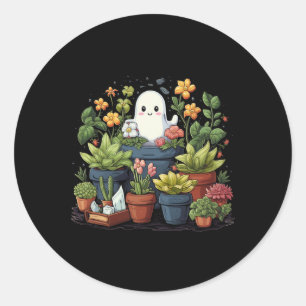 Sticker Rond Plante fantôme Lady Halloween Ghoarly Garding Plan