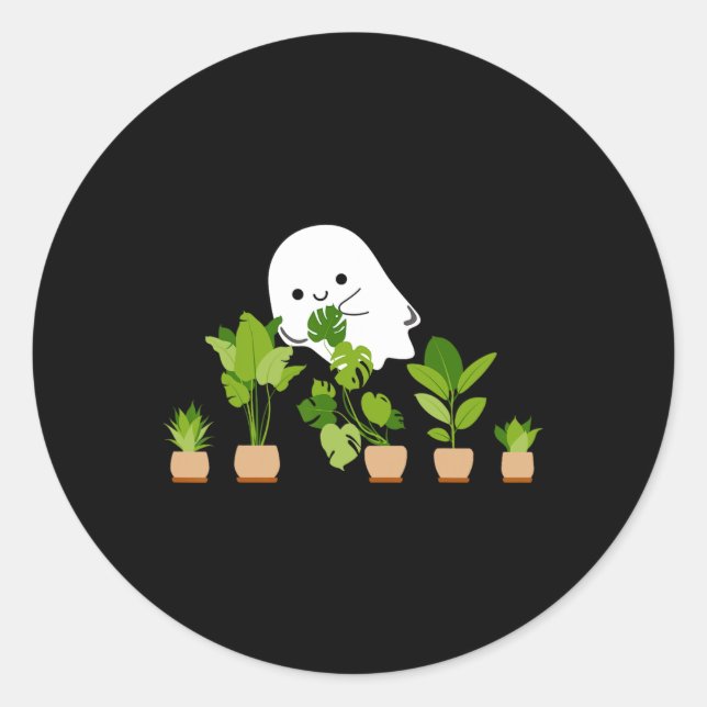 Sticker Rond Plante Lover Cute Halloween Ghost Cadeau (Devant)