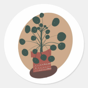 Sticker Rond Plantes d'intérieur Pilea Pot de verdure