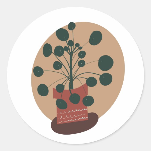 Sticker Rond Plantes d'intérieur Pilea Pot de verdure (Devant)