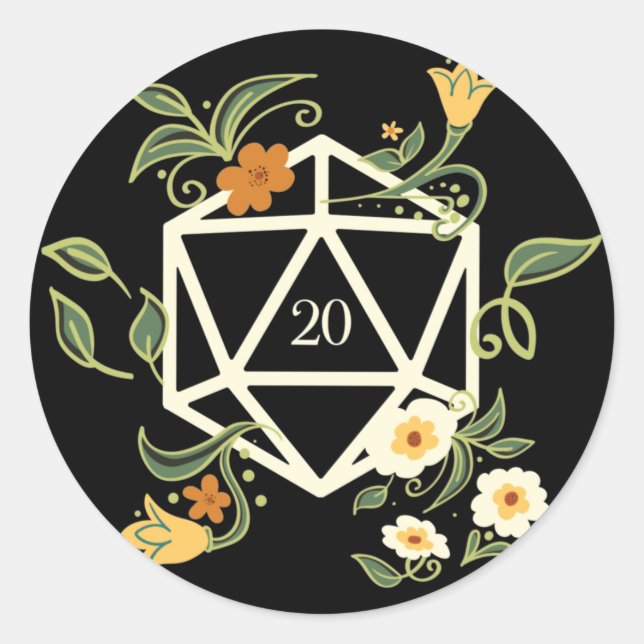 Sticker Rond Plantes et fleurs de dés Druid D20 (Devant)