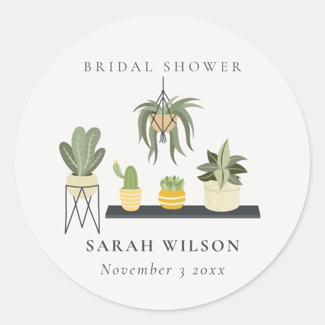 Sticker Rond Plantes Succulentes Feuillues en Pot Cute Mariage (Devant)