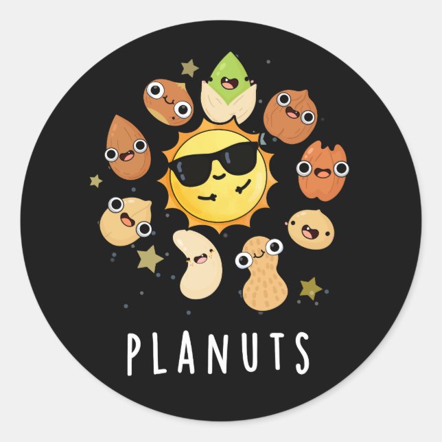 Sticker Rond Planuts Funny Astronomie Nuts Pun Dark BG (Devant)