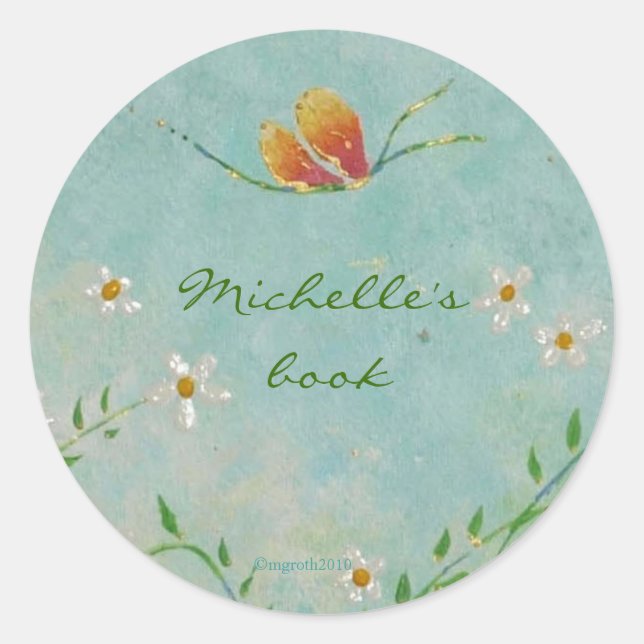 Sticker Rond plaque à fleurs et à papillons (Devant)