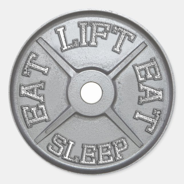 Sticker Rond Plaque Barbell - Ascenseur, Manger, Sommeil (Devant)