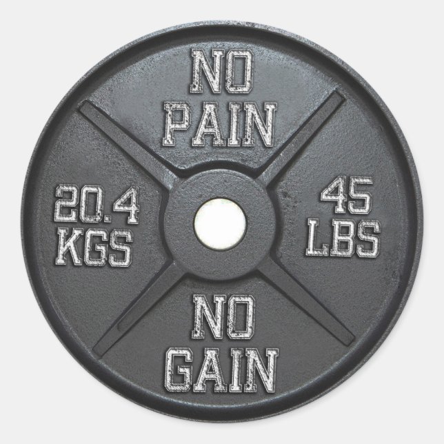 Sticker Rond Plaque Barbell - Pas de douleur Pas de gain (Devant)