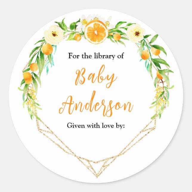 Sticker Rond Plaque de Baby shower d'agrumes d'oranges (Devant)