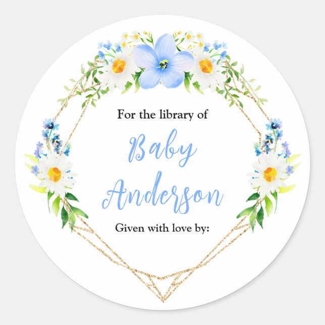 Sticker Rond Plaque de Baby shower Floral Forget-Me-Nots (Devant)