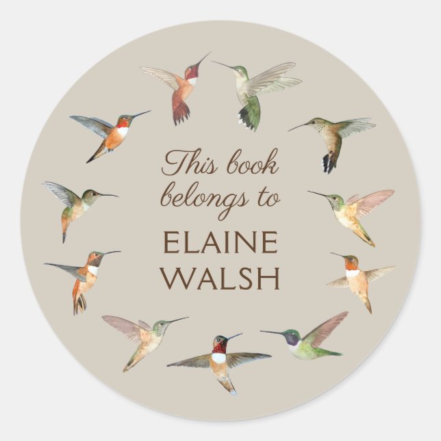 Sticker Rond Plaque de livre de colibris (Devant)