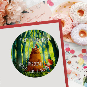 Sticker Rond Plaque de livre personnalisée Ourson Mignon Enfa