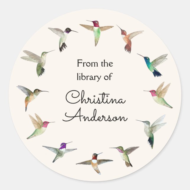 Sticker Rond Plaque de livres de colibris de Californie (Devant)