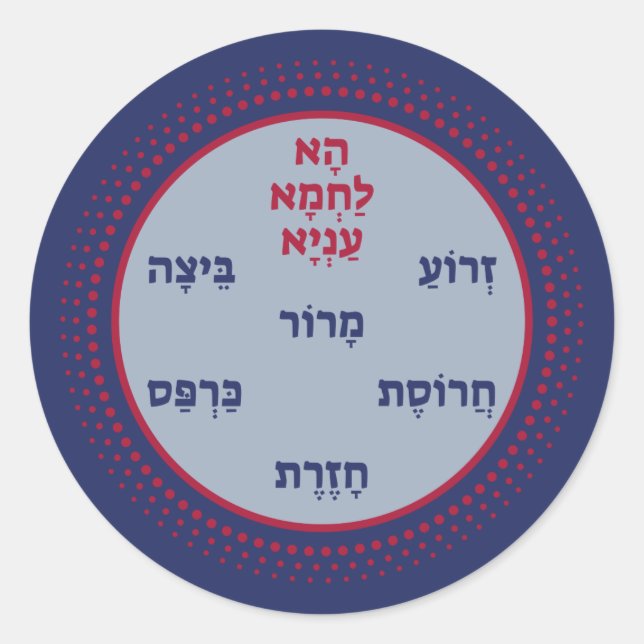 Sticker Rond Plaque de Seder Pesach en hébreu - Bonne Pâque! (Devant)