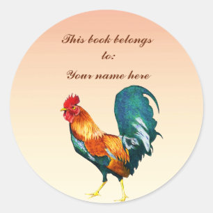 Sticker Rond Plaque d'enregistrement d'animal d'oiseau de coq r