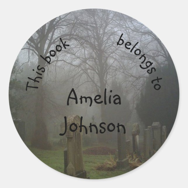 Sticker Rond Plaque déplaisant Foggy Graveyard Custom Book (Devant)